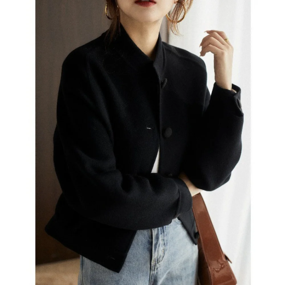 2022 New Autumn High End Stand Collar Double Sided Jacket Short Coat Autumn and Winter Women
