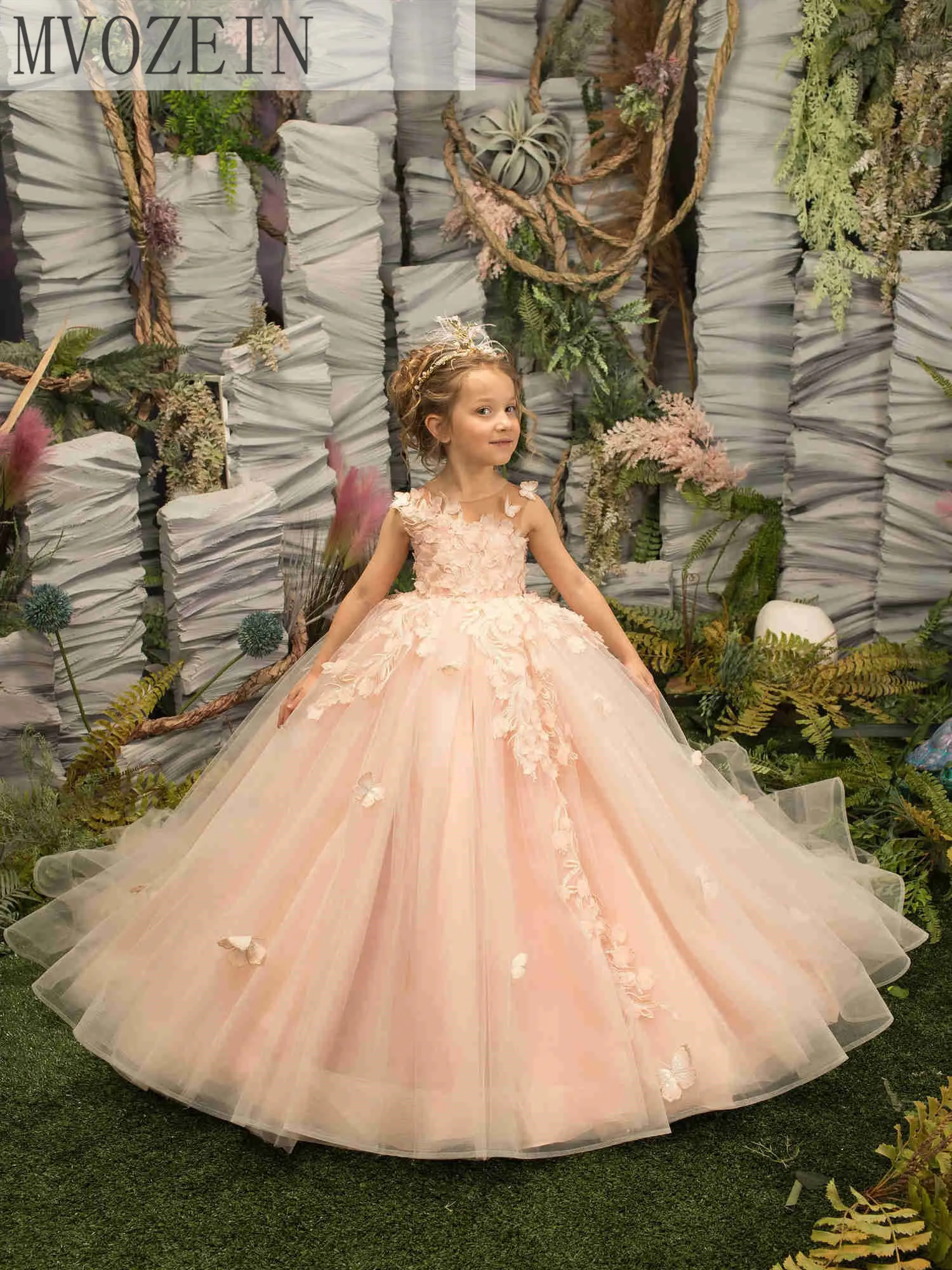

Lace ChampagneFlower Girl Dresses Cute Baby Girl Dress Puffy Princess Dresses For Girl Kids Birthday Party Tulle Puffy Ball Gown