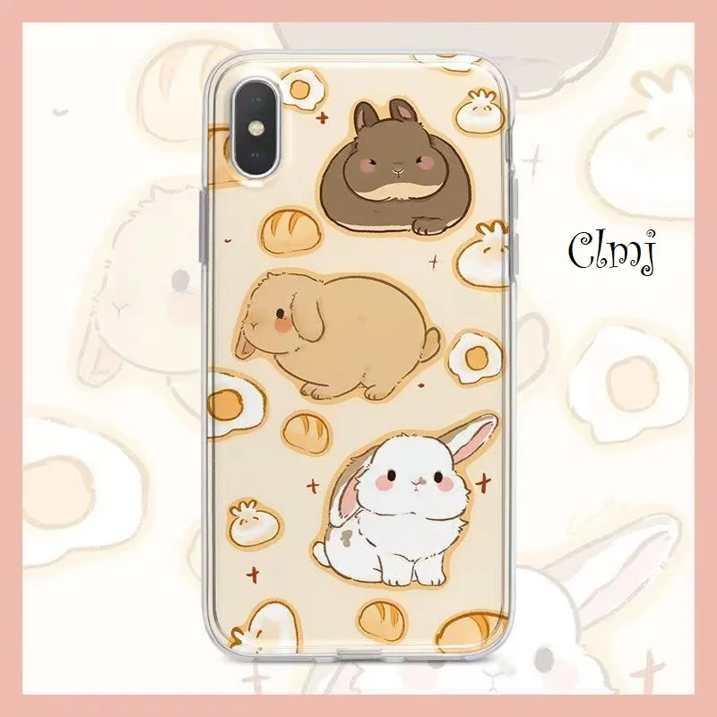 

Clmj Cute Rabbit Cartoon Animal Phone Case For iPhone 11 12 13 XS XR 7 8 For Samsung Galaxy S22 S21 Bread Food Silicone Cover