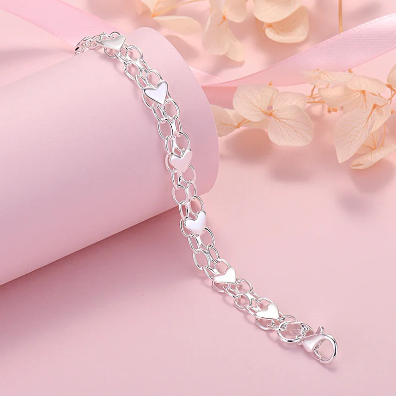 

Fine 925 Sterling Silver Romantic Heart Bracelets for Women Luxury Fashion Designer Jewelry Wedding Party Christmas Gifts