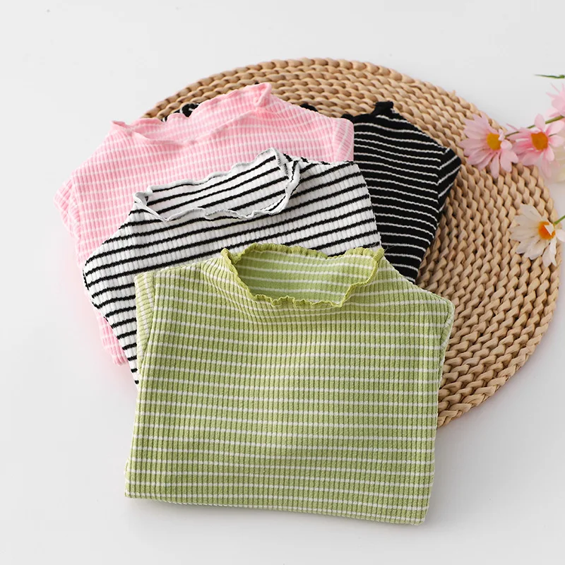 

Симпатичное нижнее белье в полоску для малышей, топ на весну и осень, футболка с длинными рукавами, модная рубашка для маленьких девочек