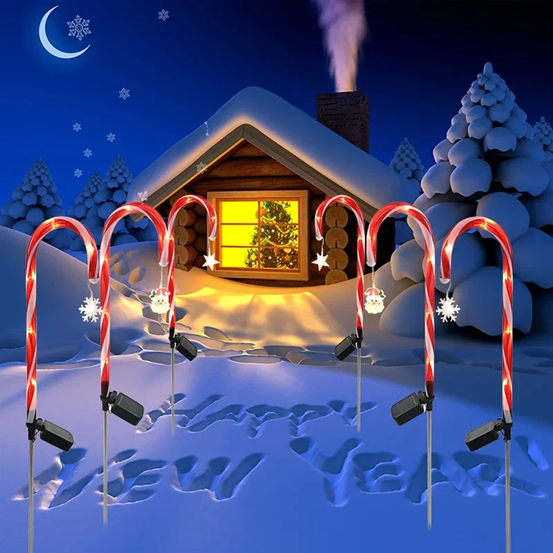 

Outdoor Solar Power Light Christmas Candy Cane Lights LED Garden Ground Plug Crutch Lamp Festive Courtyard Party Decoration 2024