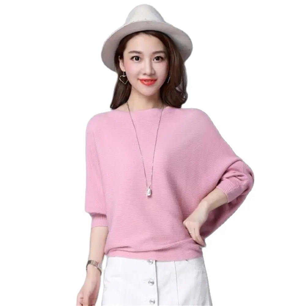 

Autumn Jumpers Winter Women Sweaters Bats Shirt Slash Neck Paragraph Knit Outerwear Overcoat Hot Sale Female Knit Pullovers