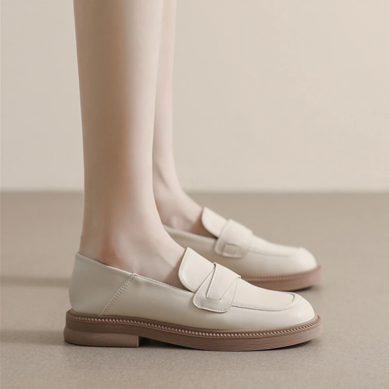 High Quality Penny Loafers Women Genuine Cow Leather Round Toe Slip-on Sewing Design Ladies Comfortable Flats Woman Casual Shoes