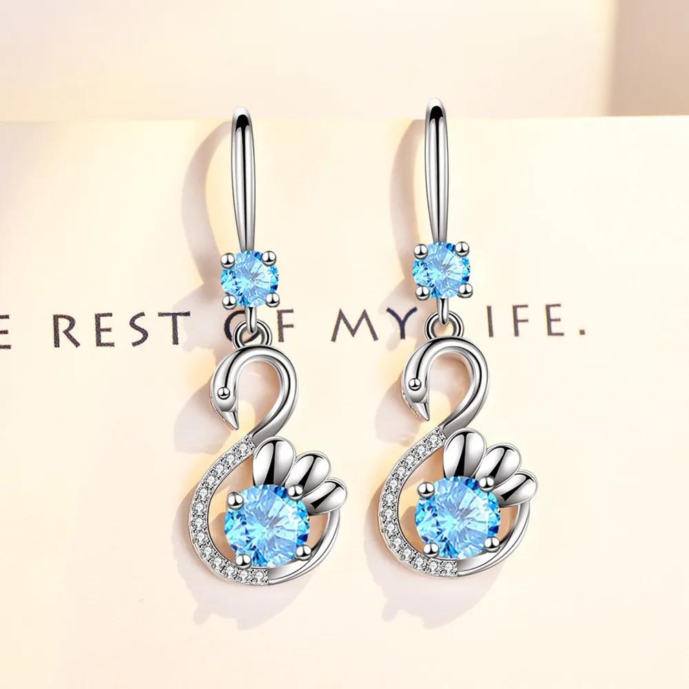 

Женские серьги с крючком в виде лебедя, ювелирное изделие из серебра 925 пробы с голубым и розовым фианитом