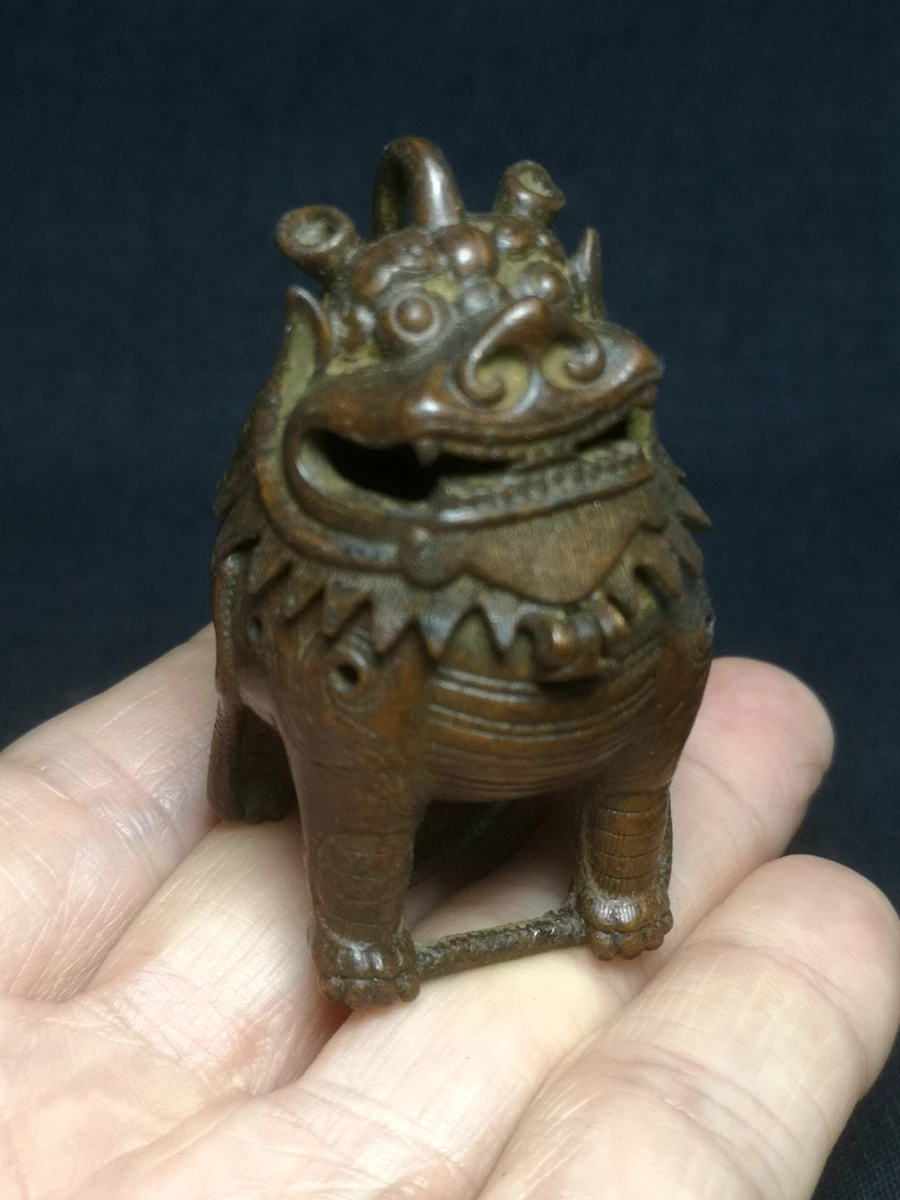 

YIZHU CULTUER ART 2.2 in Old Chinese Buddhism bronze unicorn Pi Xiu Small Incense burner Censer desk Decoration Collection Gift