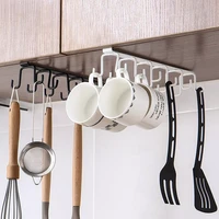 wrought iron household punch free wall cabinet storage hook double row hanging cup holder kitchen spatula rack cups organizer