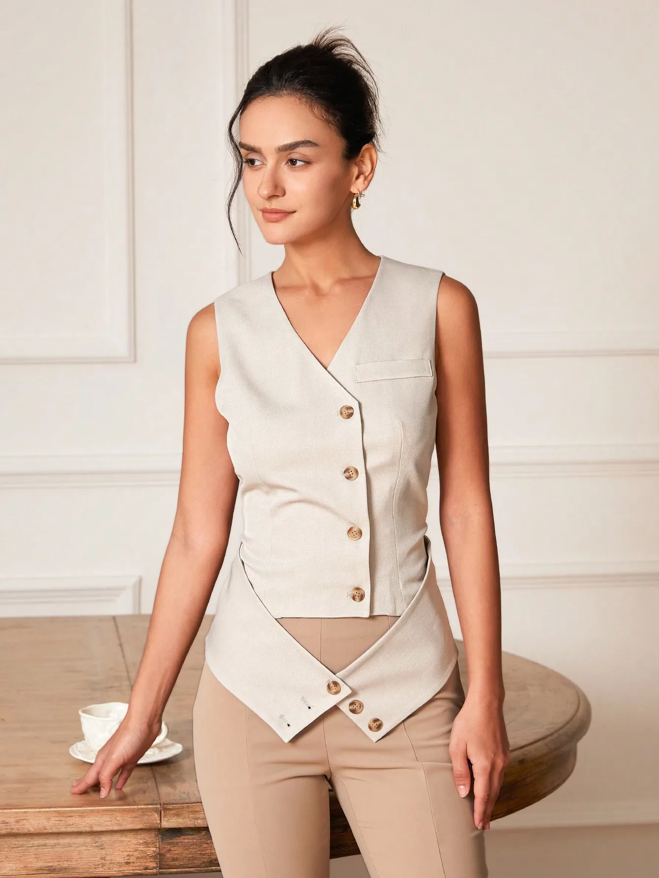 AEL 2024 summer new pleated sleeveless temperament slim fit suit jacket for women