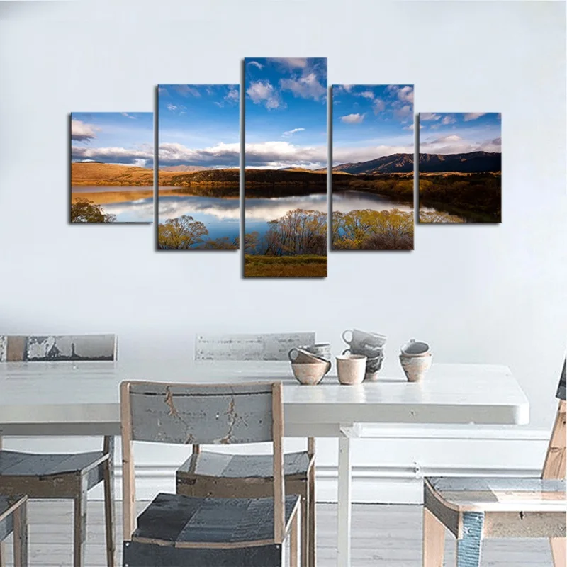 

Angel's Art 5pcs/Set Unframed Mountain With Lake Landscape HD Print Modern Home Decoration Canvas Oil Painting