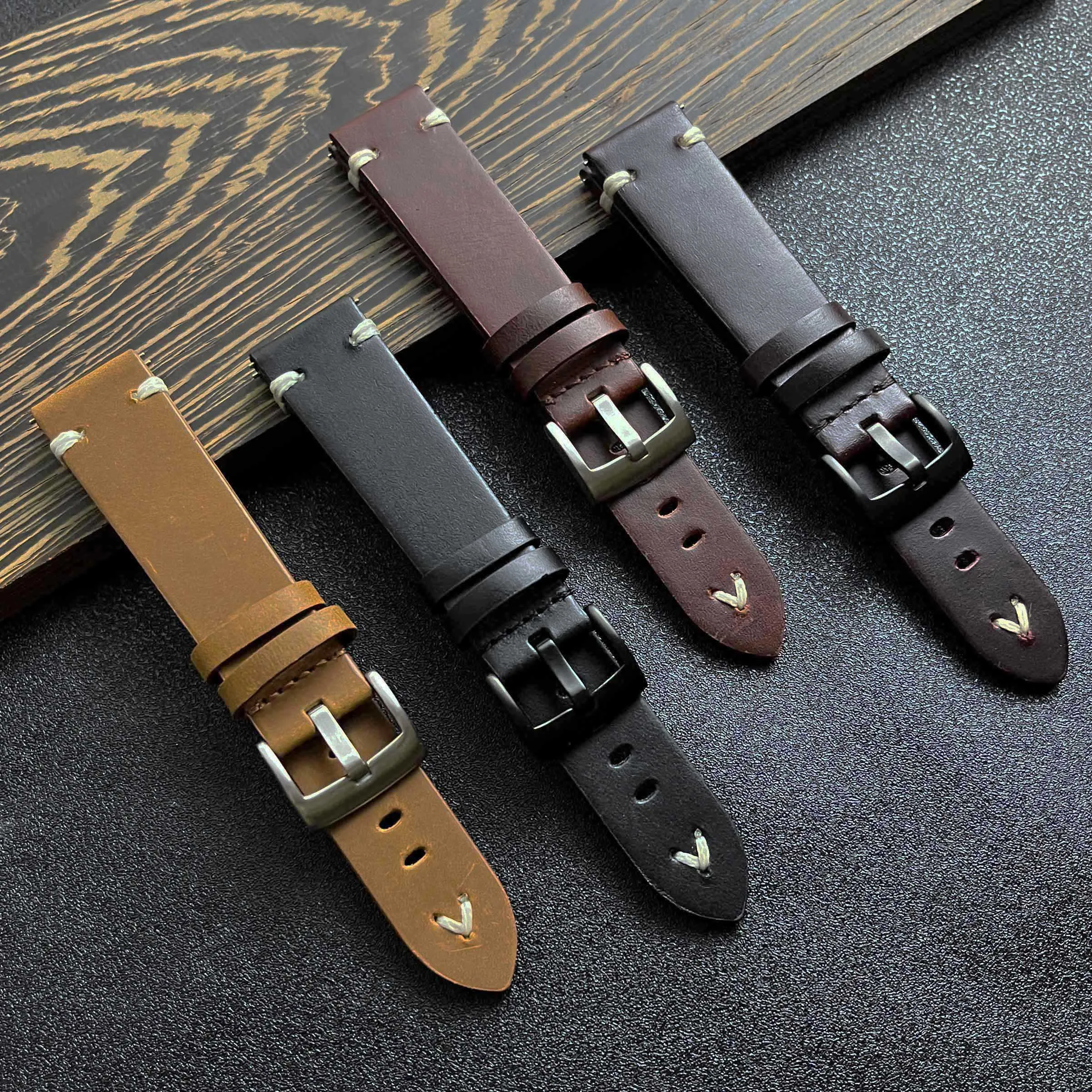 

Leather Watchband Strap Vintage Oil Wax Leather Strap Quick Release Watch Strap Belt Cowhide Handmade Higt Quality Belt