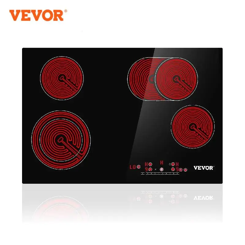 

VEVOR 4/5 Burners Electric Stove Top Electric Cooktop 9 Power Levels & Sensor Touch Control Ceramic Glass Surface 240V