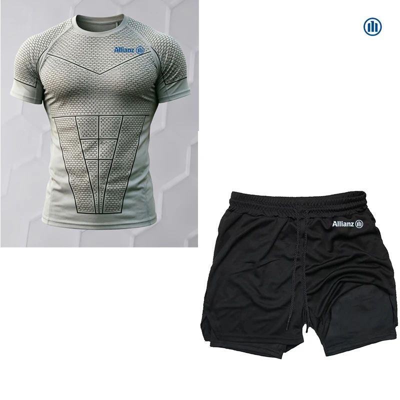 Мужская летняя спортивная футболка Allianz Slim-Fitting, комплект с короткими рукавами, специально разработанный для бега и фитнес-тренировок. Комфо (art.: 3920db1ff551f) - 3920db1ff551f