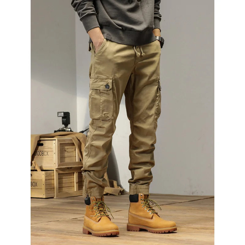 Multi-saku Musim Semi Musim Panas Celana Kargo Pria Streetwear Ritsleting Kaki Kurus Kerja Jogger Katun Kasual Celana Taktis