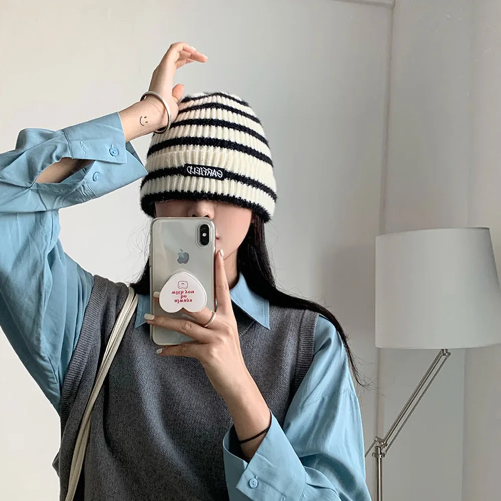 MAXSITI U Beanie Striped Knitted Wool Hats For Women 2021 Fashion versatile warm Cap men winter accessories Skullies & Beanies