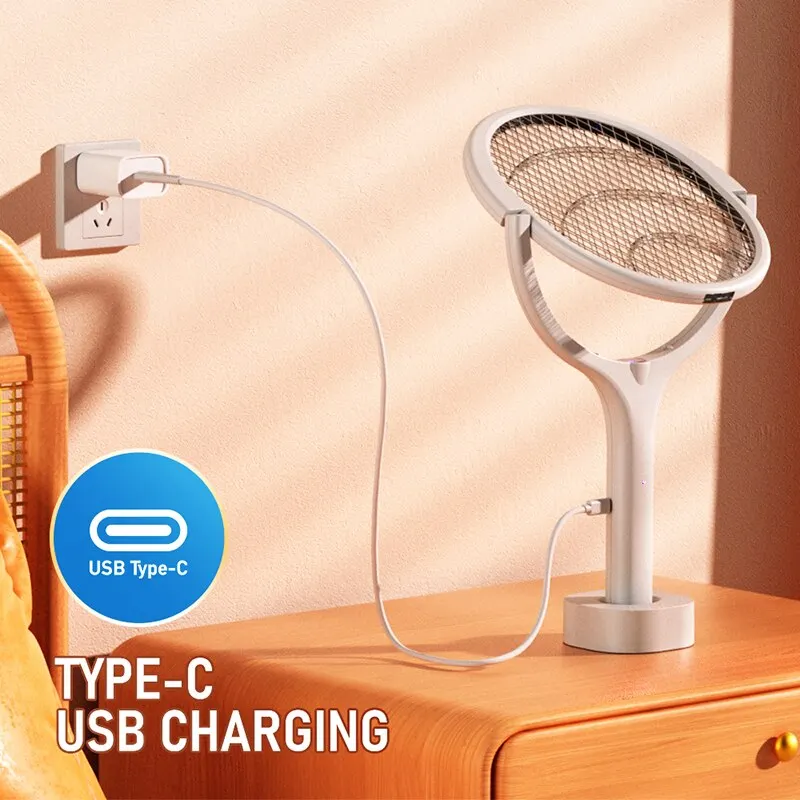 

USB Charging Electric Mosquito Swatter 365nm UV Light Killer Lamp Racket Summer Fly Trap Bug Zapper 90° Rotatable Shocker