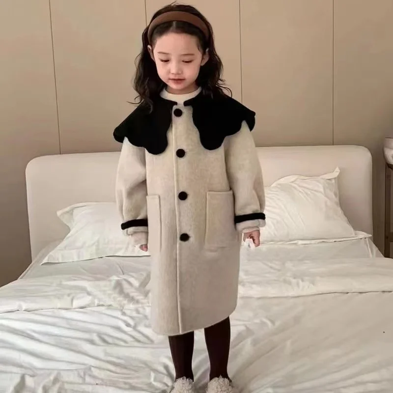 

Girls Kids Woolen Coat Jacket Overcoat 2023 Stylish Warm Thicken Winter Cotton Windproof Plus Size Children's Clothing