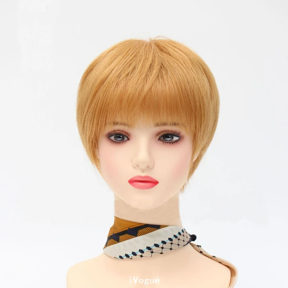 Светлые человеческие волосы Пикси Парики Короткий боб Vidal Sassoon Cut Шелковая корона