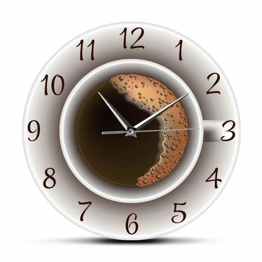 

Cup Of Coffee With Foam Decorative Silent Wall Clock Watch Decor Style Timepiece Cafe Hanging Shop Sign Kitchen Wall Wall C V2n8