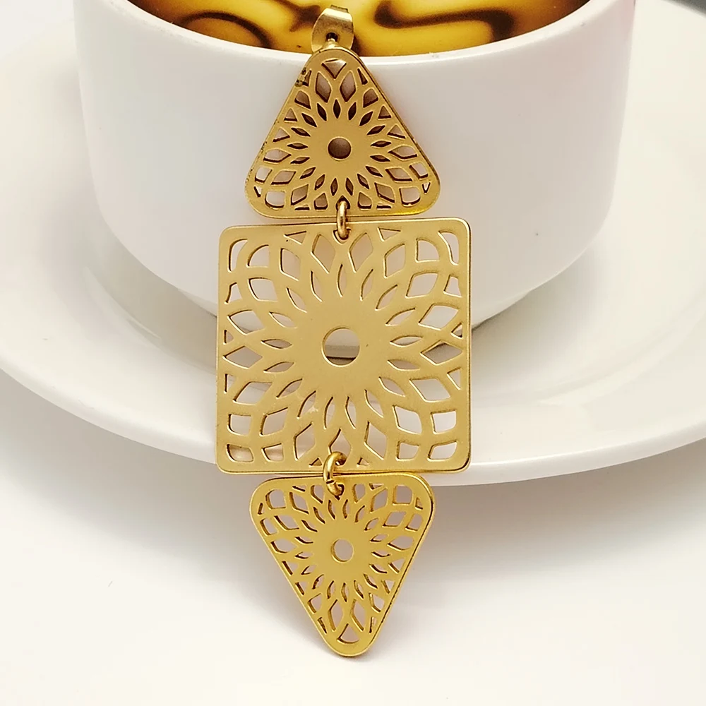 

Rectangular Drop Earrings Triangle Geometric Hollow Stainless Steel Women Square Love Wave Star Ear Jewelry Free Shipping