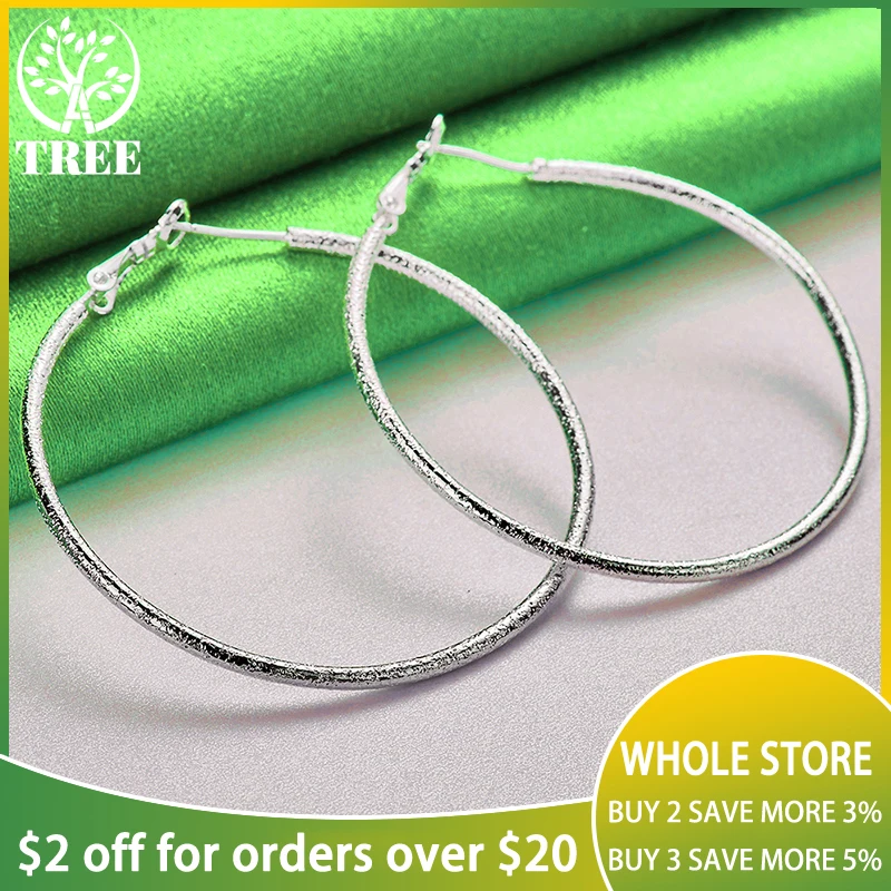 

SHSTONE Luxury 925 Sterling Silver 50mm Matte Big Round Circle Hoop Earrings For Women Wedding Birthday Party Gift Charm Jewelry