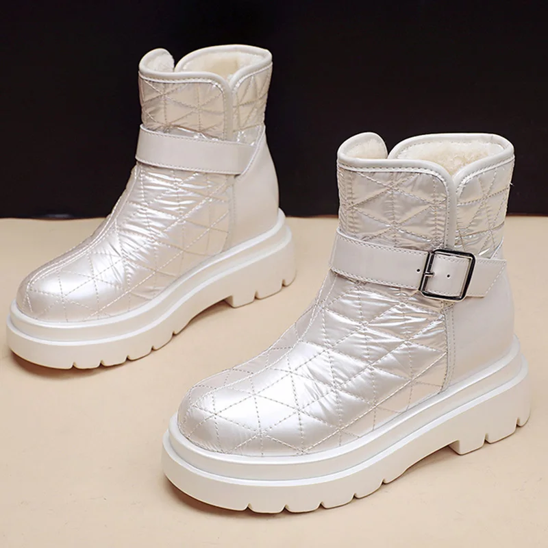 

Теплые плюшевые ботинки для снежной погоды, женские водонепроницаемые Нескользящие ботильоны на платформе, женская зимняя обувь на толсто...