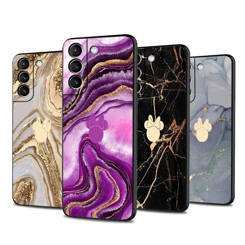

Case For Samsung Galaxy S23 Ultra S20 FE S22 Plus S21 S10 Lite S10e S9 S8 S7 Black Silicone Phone Cover Marble Mickey Logo Funda