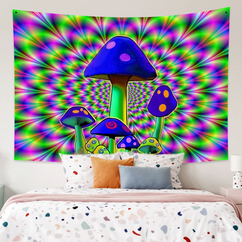 

Psychedelic Tapestry Boho Hippie Aesthetic Mushroom Trippy Wall Hanging Mandala Bedroom Living Room College Dorm Home Decor Sets