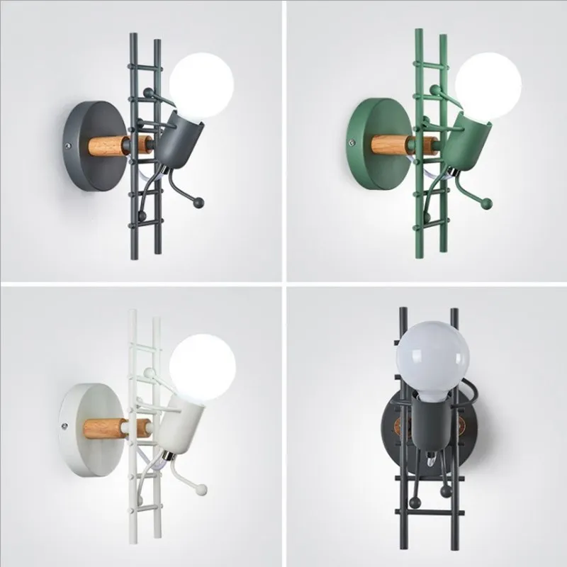 

Modern Creative Wall Lamp Nordic Macarone Cartoon Robot Sconce Lamps Metal Small Simple Iron Man Lights America Industrial Style