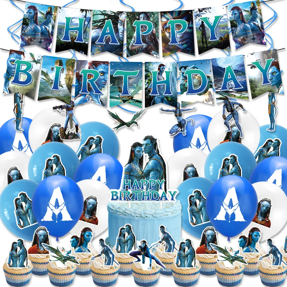

Avatar 2 Theme Party Decorations Baby Shower Avatar 2 Balloons Cupcake Flags Ceiling For Kids Birthday Party Decorations