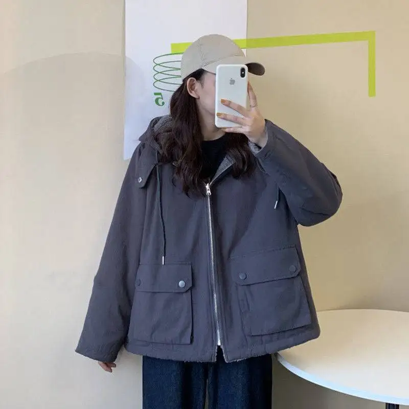 Women Oversized Parkas Hooded Thick Coat Ladies Soft Kawaii Jackets Double Sided Outerwear Autumn Winter Warm Long Sleeve Tops