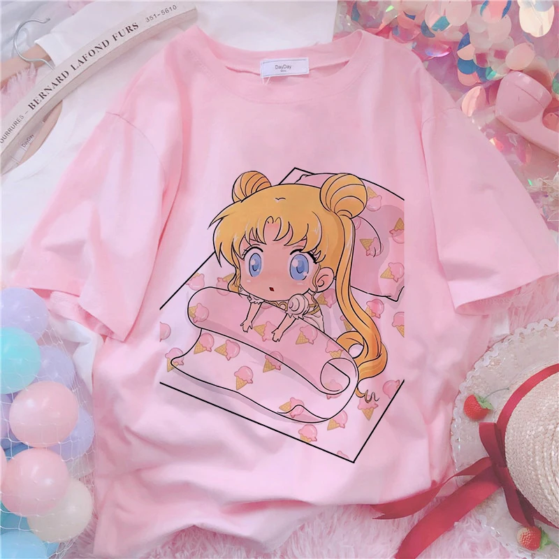 Футболка женская с графическим принтом в японском стиле аниме розовый топ