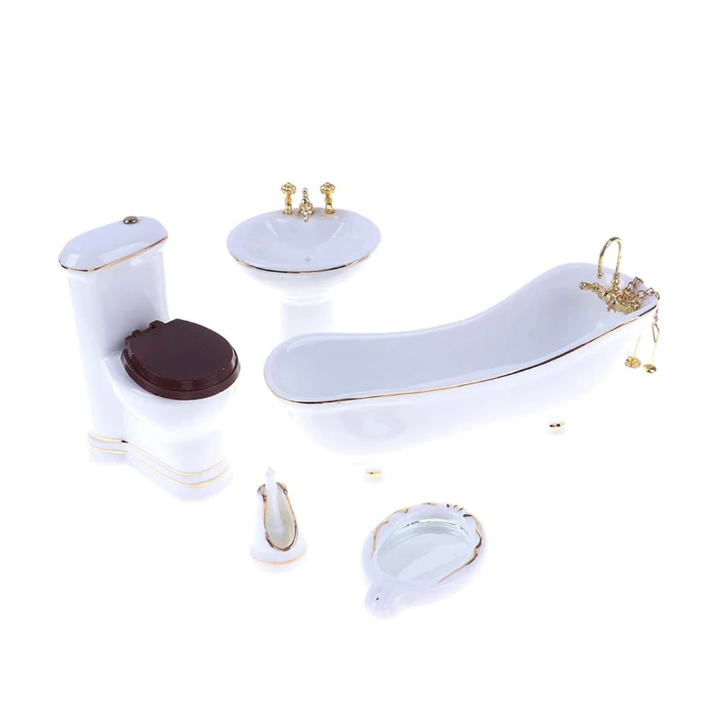 

1 Set Mini House Furniture Small Prop Bathtub Basin Realistic Scene Props Room Model Landscape Adornment 1 12 Models for Layout