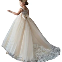 flower girls dress champagne childrens clothing party elegant princess long tulle baby girls kids lace wedding ceremony dress