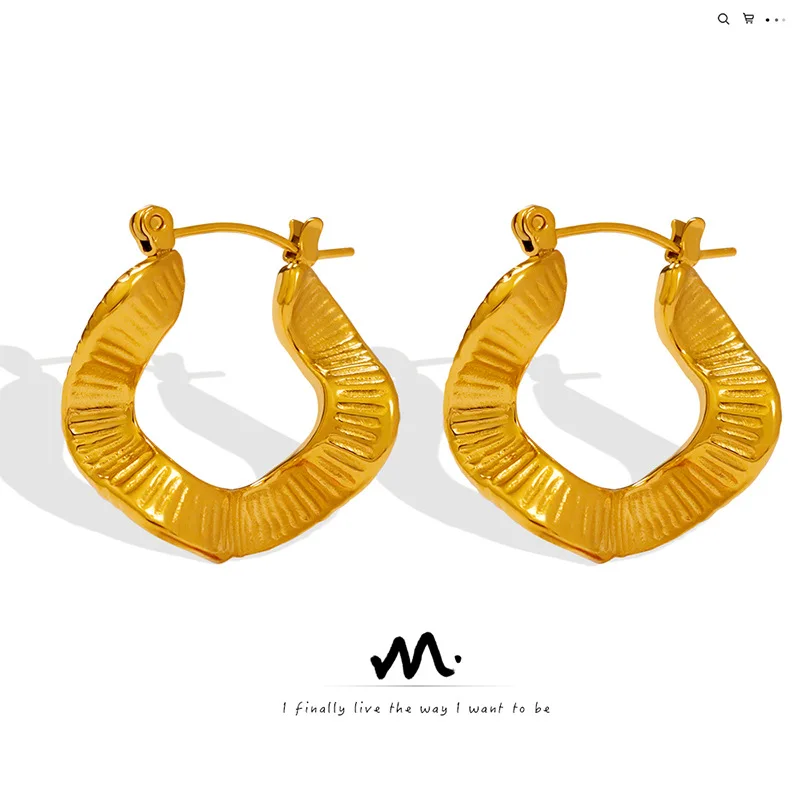 

Irregular Shaped Ear Clip Personality Chic Titanium Steel Wavy Ear Ring Plated 18K Real Gold Ear Rings