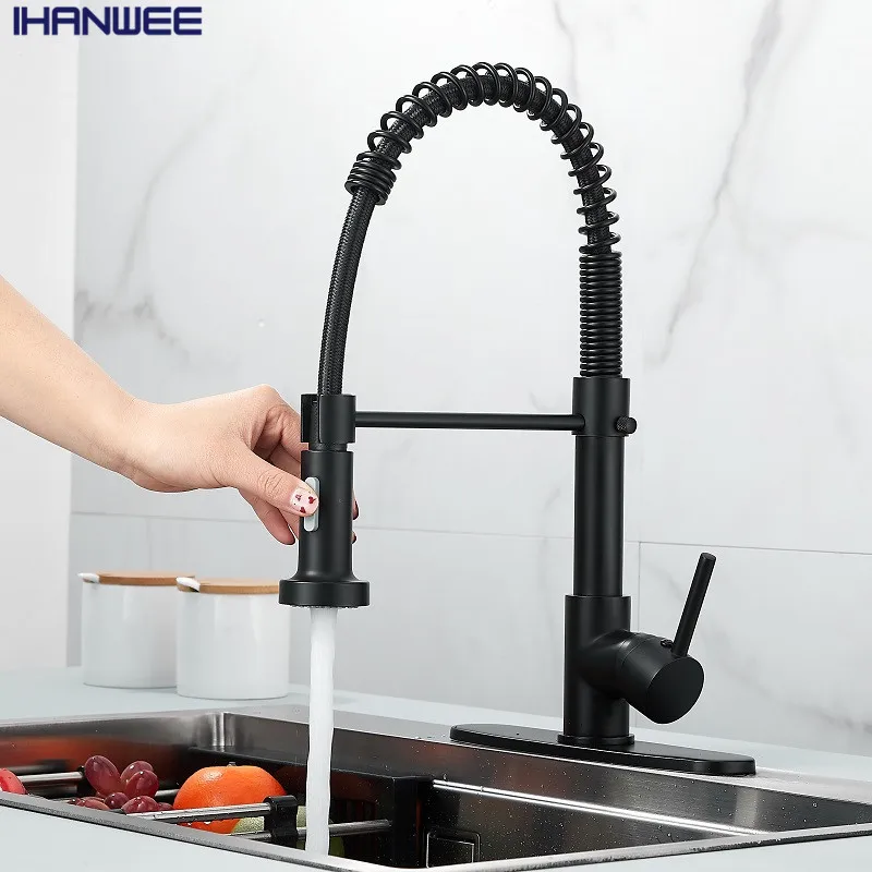 Матовый черный кухонный смеситель для раковины вытяжной с одной ручкой