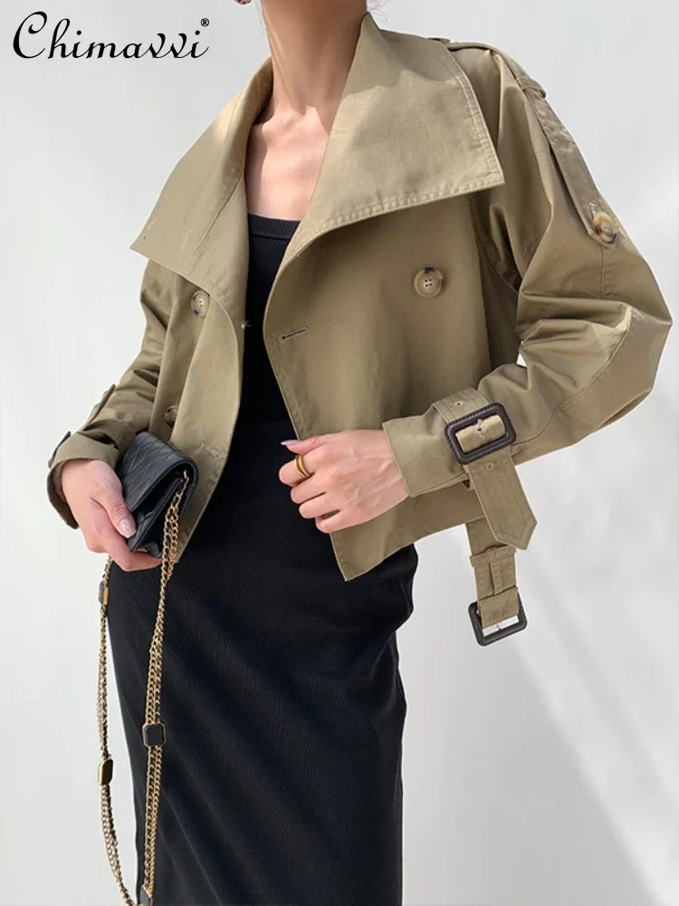 

Fashion Solid Color Lapel Long Sleeve Women's Coat 2023 Autumn Winter Khaki Commute Style Loose Casual Trench Coat Short Coat