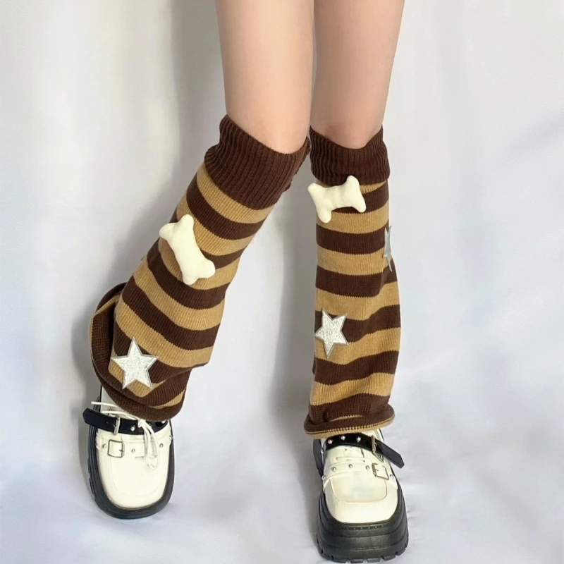

Knitted Stripe Pattern Design Y2k Women Leg Warmer Sock Goth Lovely Lightweight Spring Autumn Leg Cover