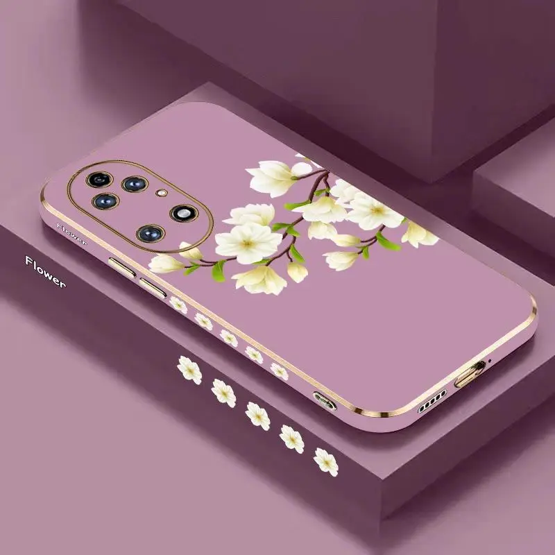 

Fresh White Orchids Luxury Plating Phone Case For Huawei P50 P40 P30 P40 Lite P20 Pro Nova 10SE 9SE Mate 50 40 30 Pro Cover