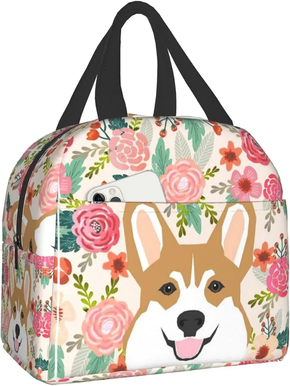 

Cute Flower Puppy Dog Large Lunch Box for Women Men Adult Reusable Leakproof Cooler Bag for Office Work School Picnic Hiking