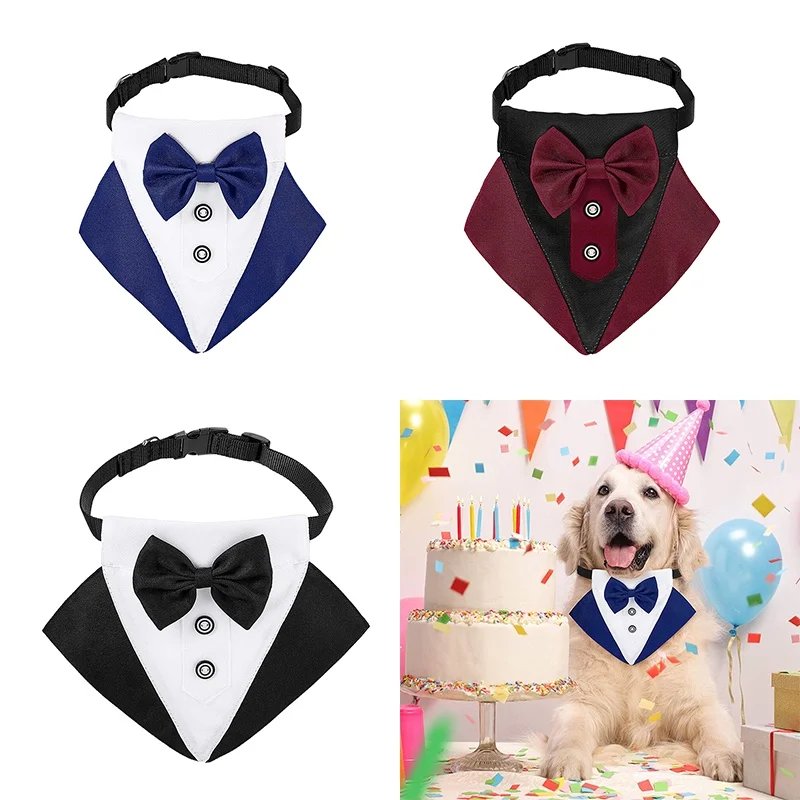

Dog Tuxedo Bandana with Bowtie and Necktie Adjustable Neckerchief for Wedding and Birthday Party dog bow tie pets acessorios