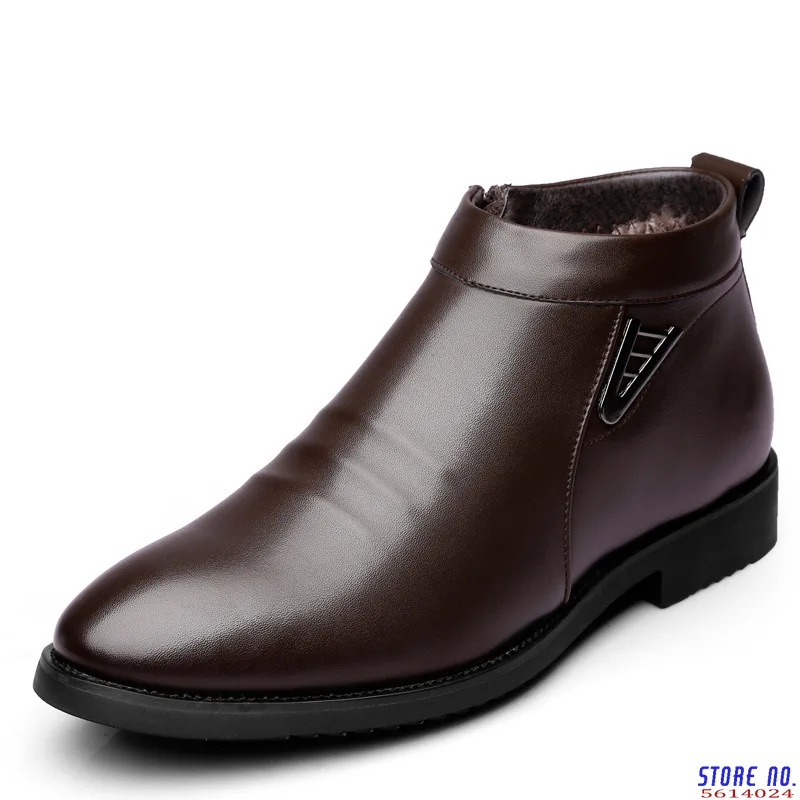 

Мужские ботинки челси в деловом стиле, Зимние ботильоны, мужские кожаные ботинки на молнии, боковые толстые зимние ботинки из искусственног...