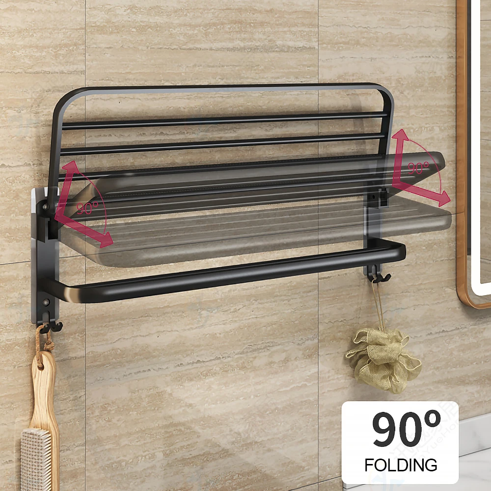 towel rack 40 60 cm velcro folding holder bathroom accessories wall mount rail shower hanger with hook black bar aluminum shelf free global shipping