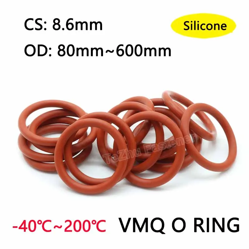 

1Pcs Red VMQ Silicone Ring Gasket Large CS 8.6mm OD 80mm-600mm O Ring Rubber Seal High Temperature Waterproof Washer Non-toxic