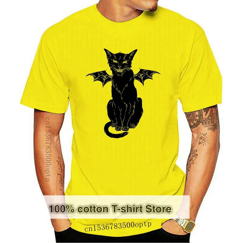 

Новинка 2021 хлопковая Футболка забавная готическая ретро-футболка с рисунком кота дьявола Топы с коротким рукавом модная повседневная футболка брендовая одежда