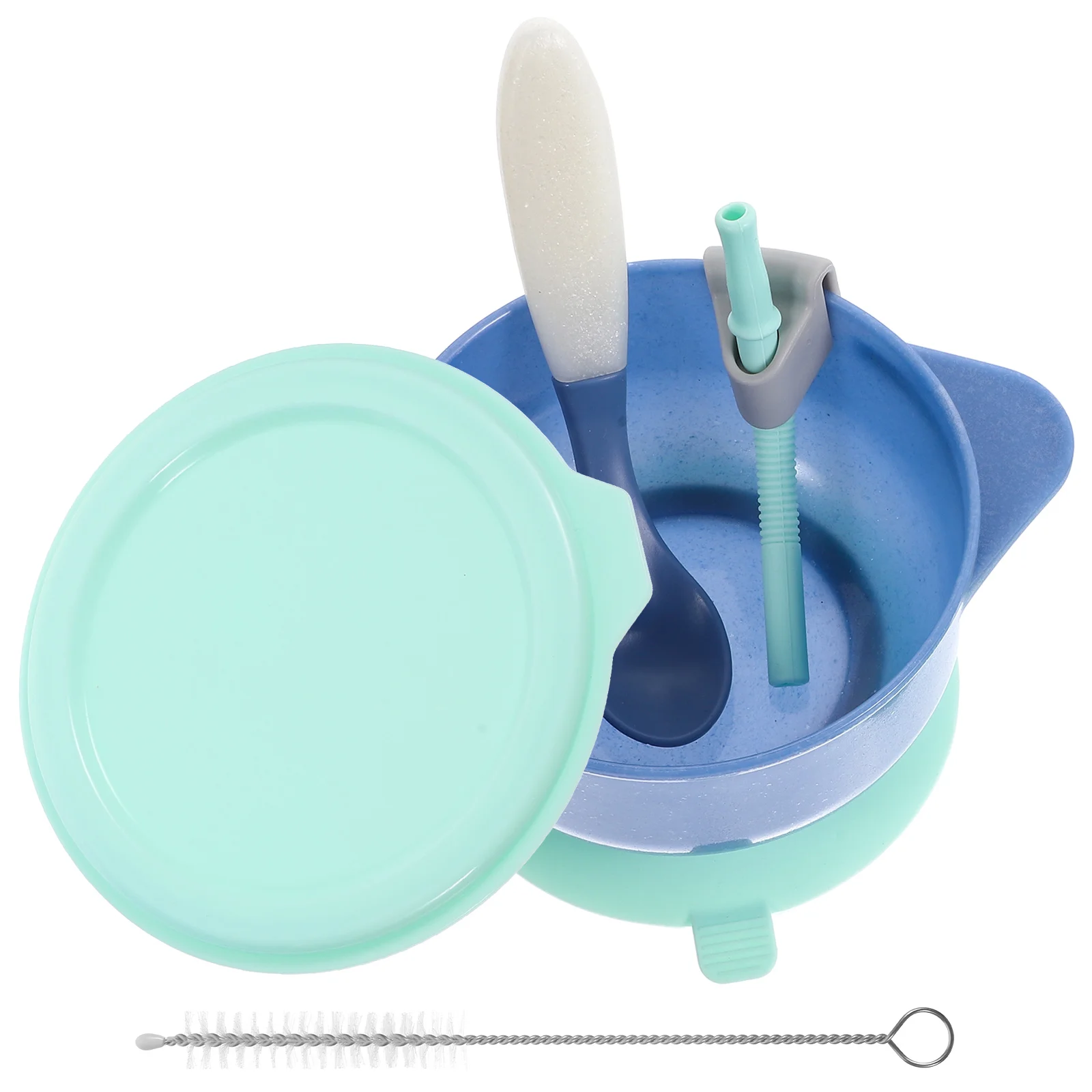 

Детская чаша с крышкой, ложка для еды, ложки для малышей, чистящая щетка для самокормления, всасывающие чаши