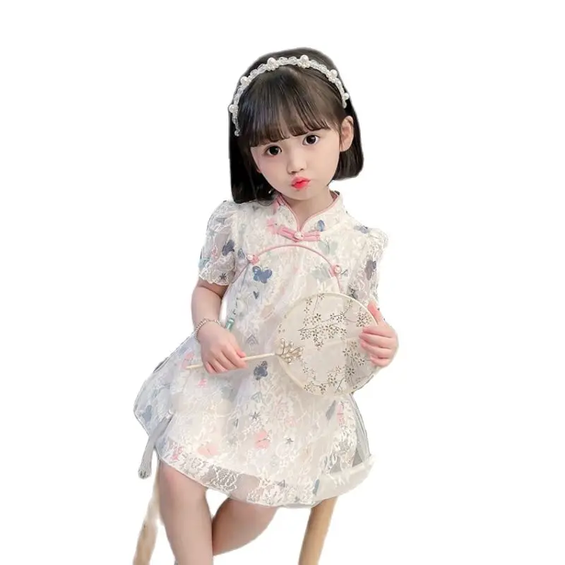 

Платье для девочек в китайском стиле ханьфу новый костюм Тан элегантная Милая принцесса супер сказочная летняя кружевная вышивка детская о...