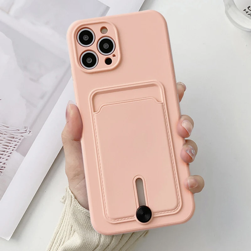 

Liquid Silicone Wallet Card Holder Phone Case For iPhone 13 12 11 Pro Max XR X Max 7 8 Plus Shockproof Lens Protection Cover