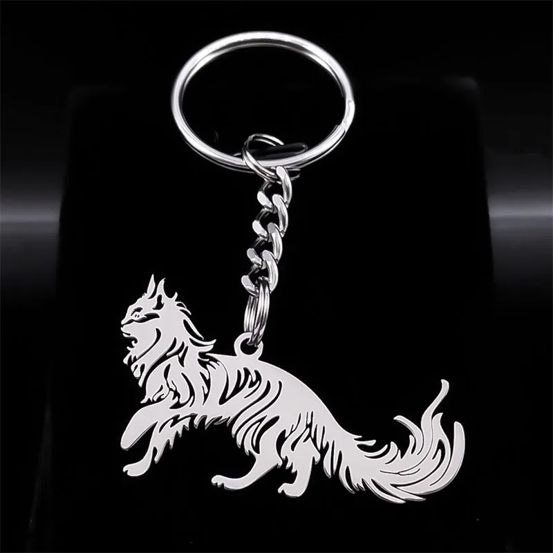 

Lovely Cute Cat Kitten Key Chain for Women Men Stainless Steel Silver Color Animal Pet Pendant Keyring Jewelry Gifts K6162SRS08