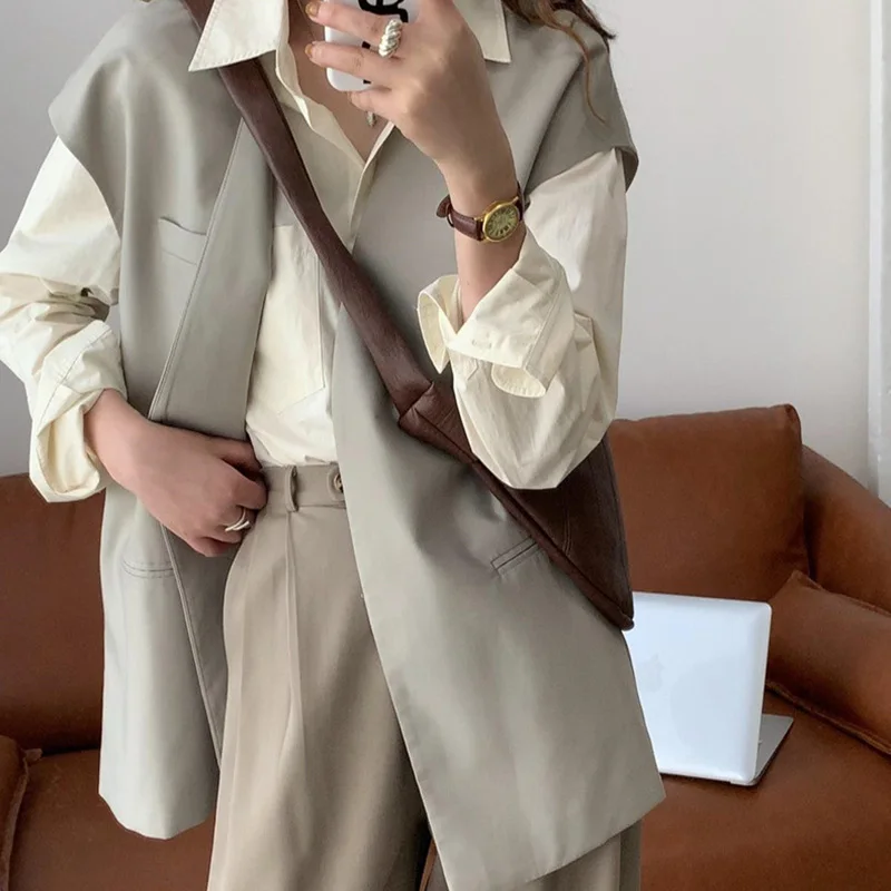 

Осень 2022, Женская куртка без рукавов, жилет на шнуровке, элегантная корейская мода, свободная многослойная офисная Повседневная жилетка 7012