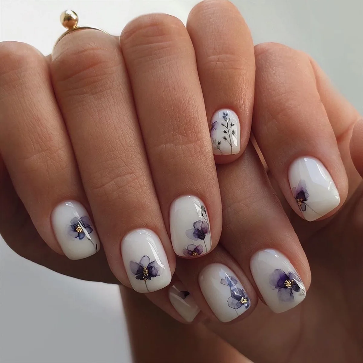 

24P False Nails Smudged Ink Flower Short Wearing Manicure Patch Nail Tips Waterproof Removable Nail Fake Nails Press On Nail Art